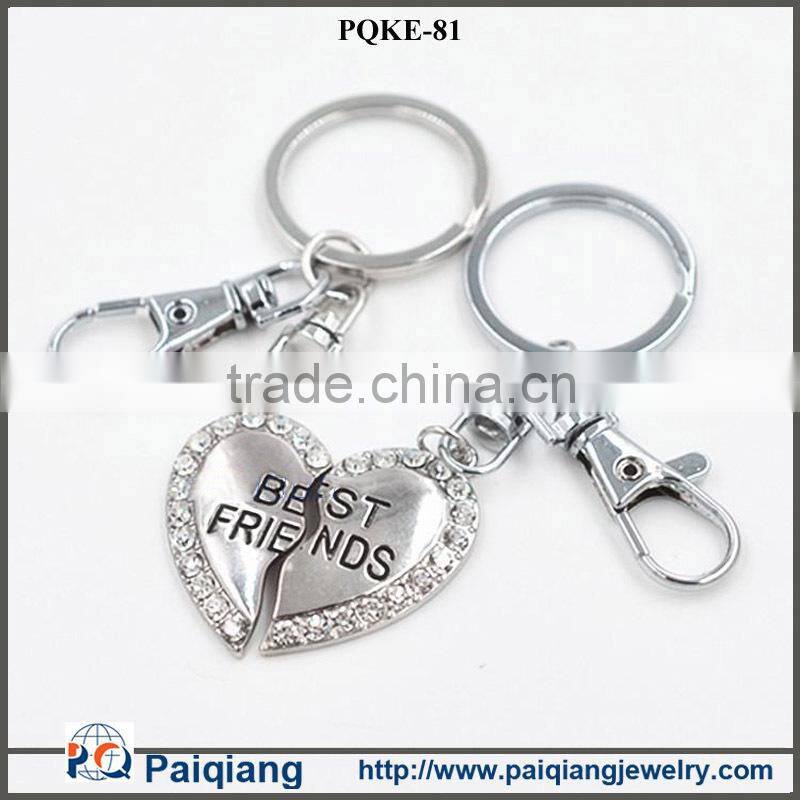 2015 Latest design elegant silver crystal best friend heart metal keychain