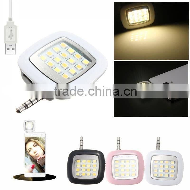Smart Selfie 16 LED Camera External Flashlight For IOS Android Smartphone 3.5mm