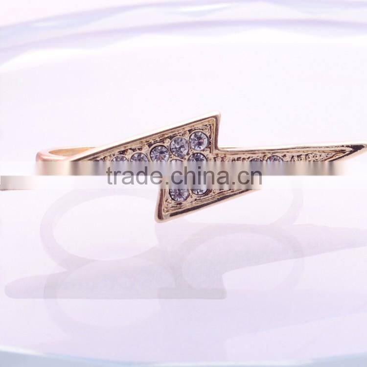 Hot Sale Gold Plated Double finger Fashion Ring High Quality Lightning Design Rings With Crystal Rhinestone Jewelry