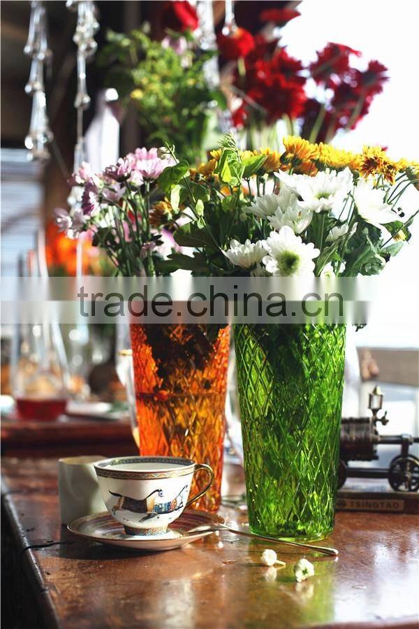 wholesale cheap tall colored clear glass vases for flower made in China