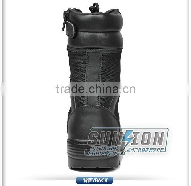 Full black cowhide full grain leather Tactical Boots with Zipper