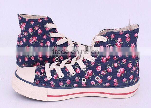 Sneakers shoes women canvas shoes high cut flora print vulcanized shoes
