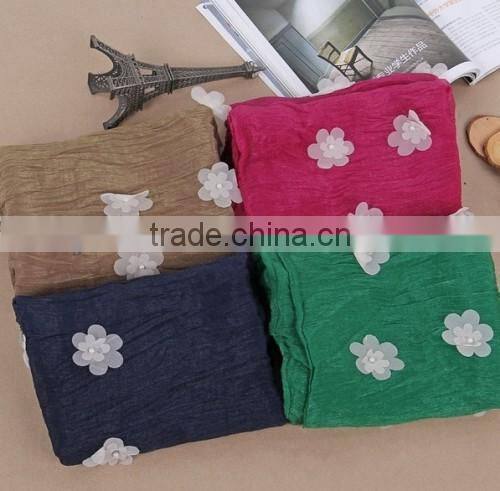 Pink Silk Velvet Scarf Pure Color White Small Flower Decoration Velvet Scarf