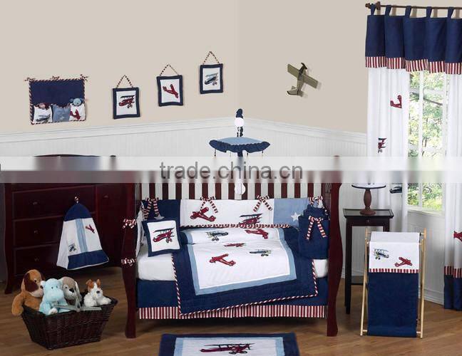 White Background Airplane Embroidery Boys Comforter Sets