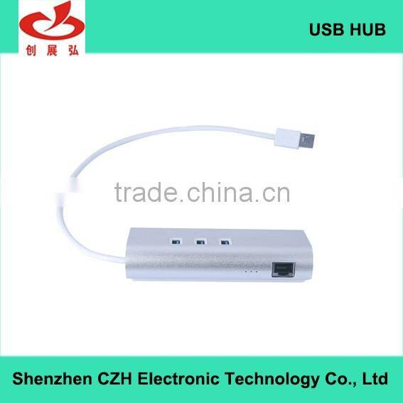 Auminum alloy 5 Gbps high speed usb 3.0 3 por hub with 1 RJ 45 Gigabit Ethernet Lan Adapter