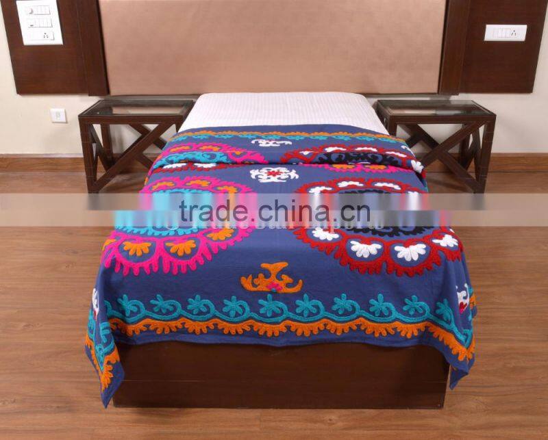 Indian Suzani Handmade Bedspread Cotton Ethnic Embroidered Tapestry Wall Hanging Hippie Bedding Throw