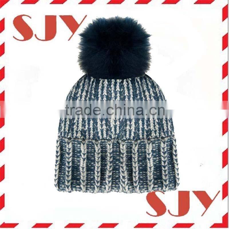 Custom Women's Thick Cable Knit Beanie Hat with Soft Faux Fur Pom Pom