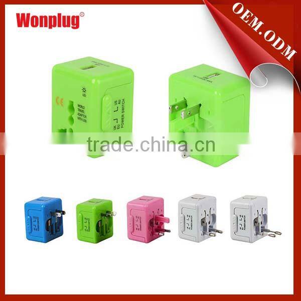 Smart appearance mini universal 1 usb travel adapter with LED light