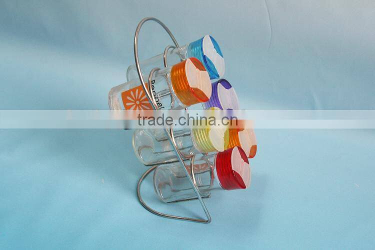 6pcs/set glass pepper bottle set with rack