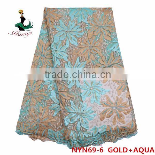 2016 Haniye african Latest embroidery tulle lace fabric nigeria French net lace fabric for dresses/NYN69