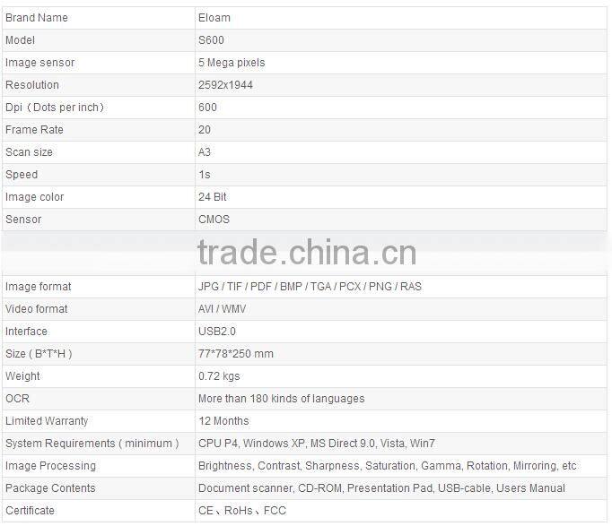 Office equipment 5 mega pixels camera scanner a3 portable book scanner