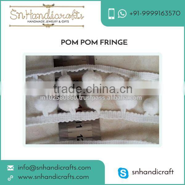 High Quality White Colour Cheap Price Braid Large Pom Pom Fringe