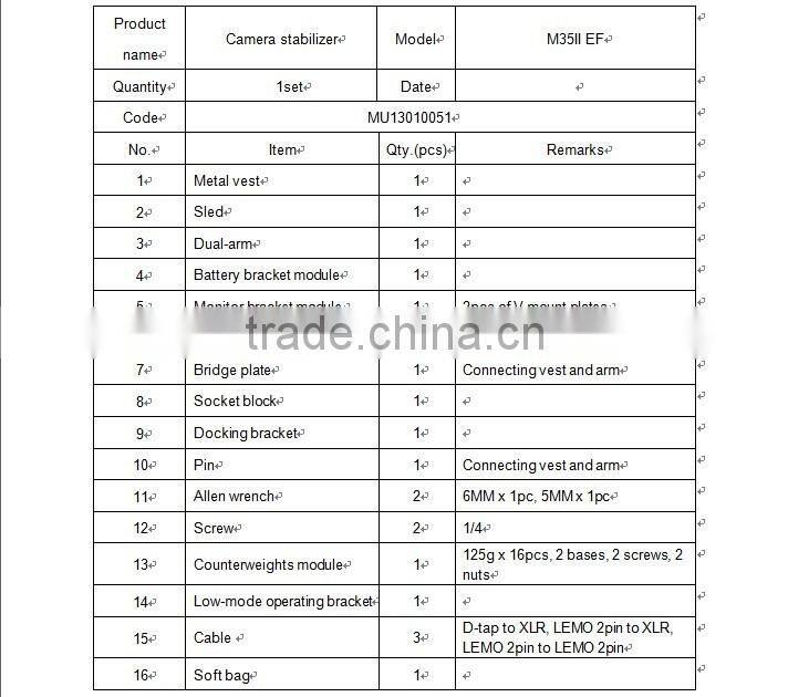 Hottest selling LAING merlin arms video flycam steadycam with power cable loading 6-16kg