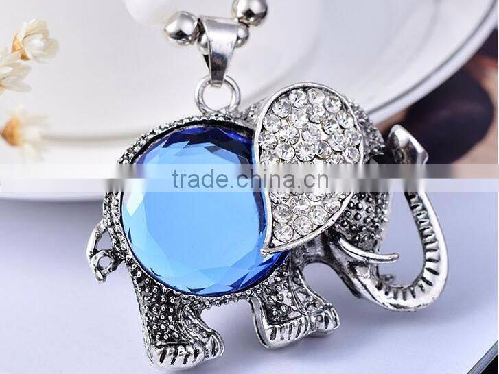 Thailand blue crystal elephant long chain necklace