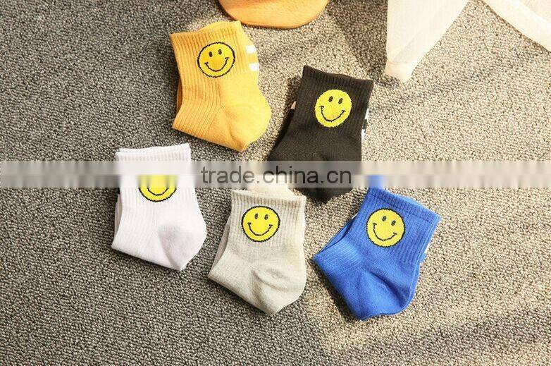 Korea Harajuku cartoon smiley face cotton sport socks, retro socks two bars socks,Children socks,Kids socks