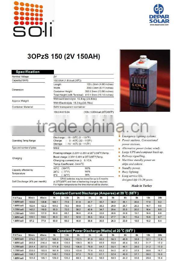 SOLi 2V 150Ah OPZS Battery - European Quality Brand, Newmax/Solimax, Stationary Industrial Battery