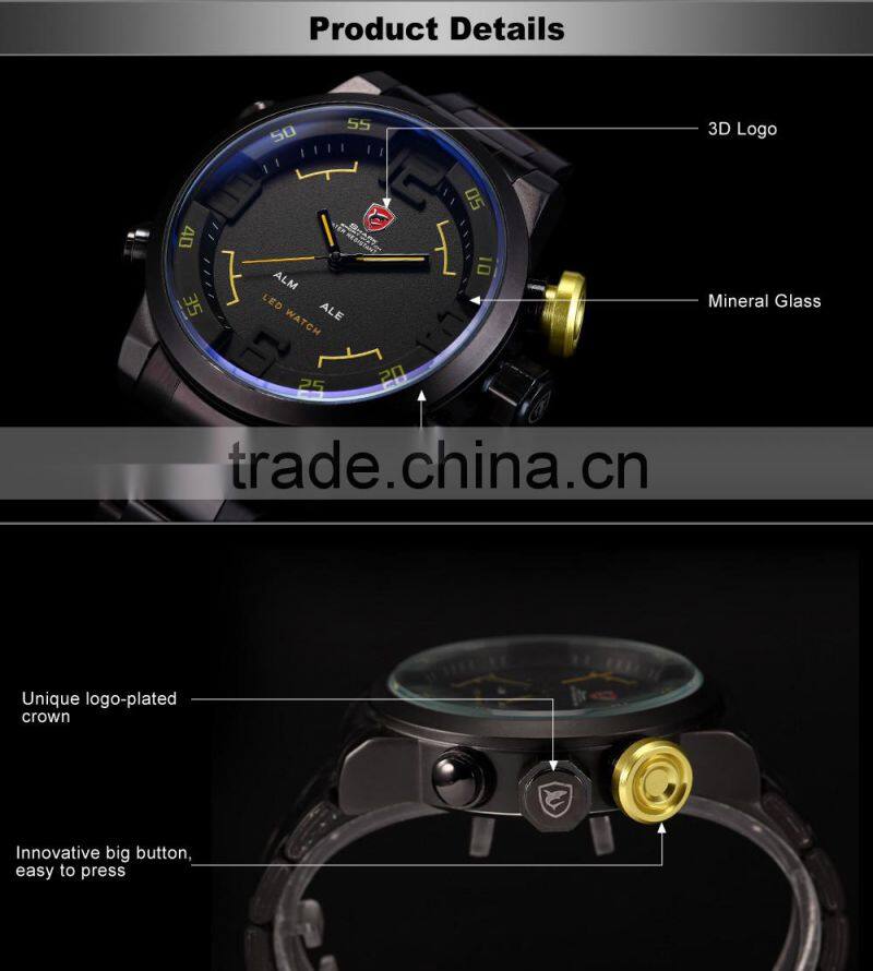 Military SHARK Analog LED Stainless Steel Sport Quartz Wrist Men Digital Watch
