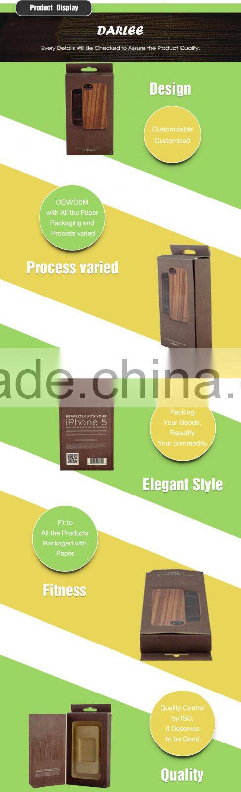 ShenZhen wooden color book shaped mobile phone case packaging box with hang hole