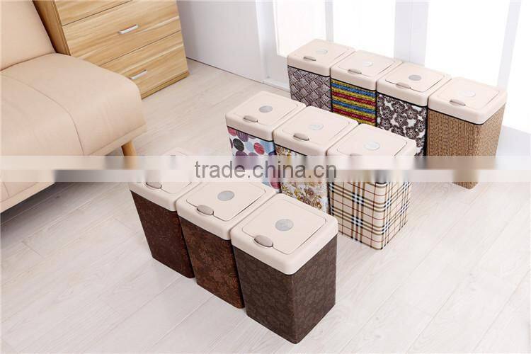 European Style Plastic Trash Can Bucket Square With Lid Trash Bin 13L