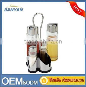 Wholesale 4 PCS Stainless Steel Condiment Set With Stainless Rack BSCI