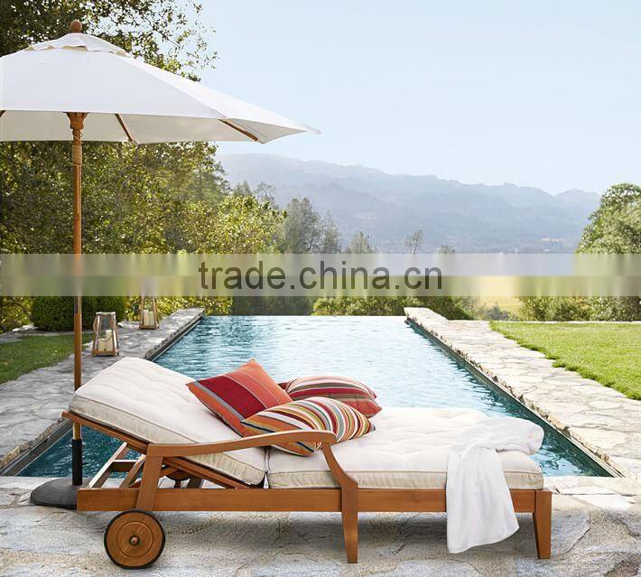Outdoor furniture beach double teak sun lounger with wheels
