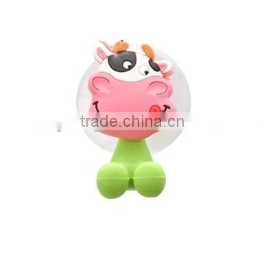3D cartoon rubber silicone toothbrush holder, cute animal tooth hook with sucker