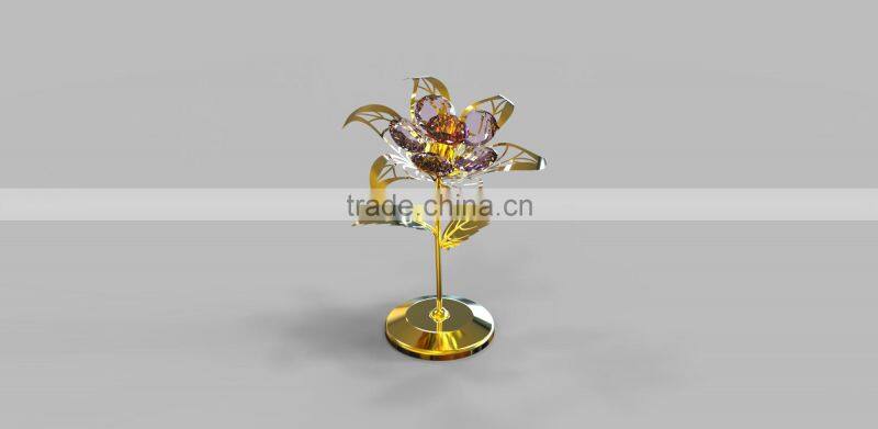 Luxury 24K Gold Plated decorative Red Crystals Flower for home decoration