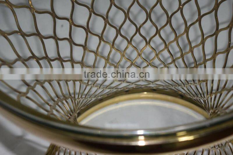CN8014 Modern golden mesh base design clear glass top coffee table and side table.