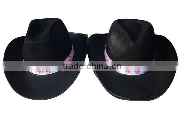 Hot sale black custom floppy wool fabric material bowler fedora hat with ribbon for party events on sale made in china