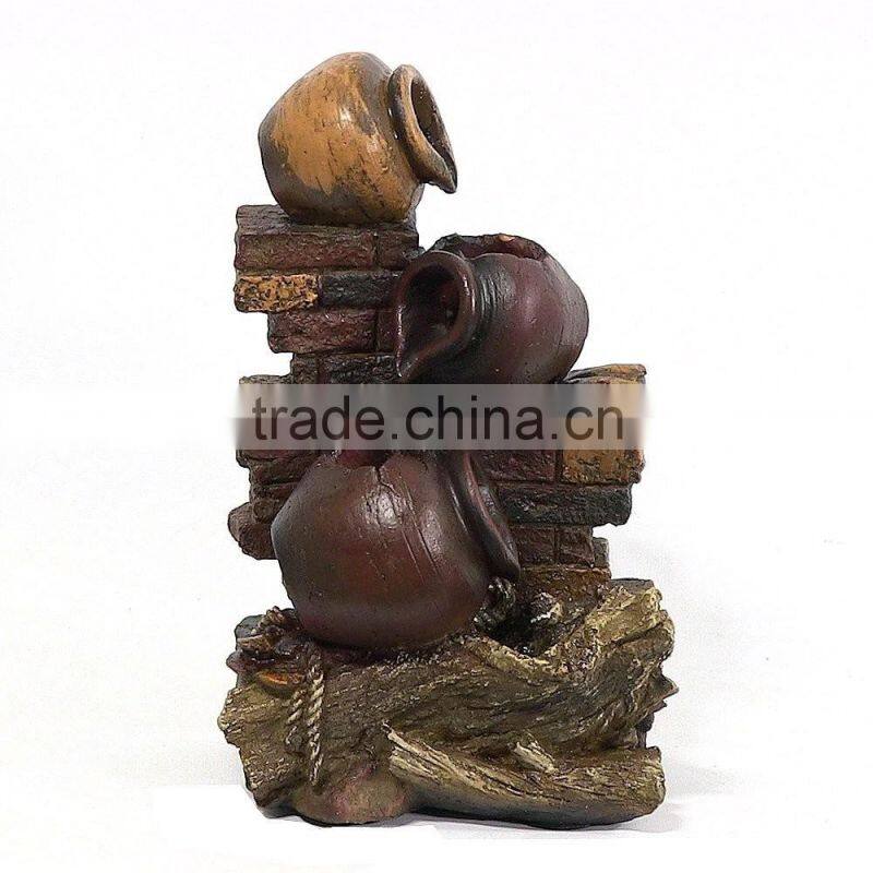 Rustic Brick Wall and Jugs Tabletop Fountain with LED Light