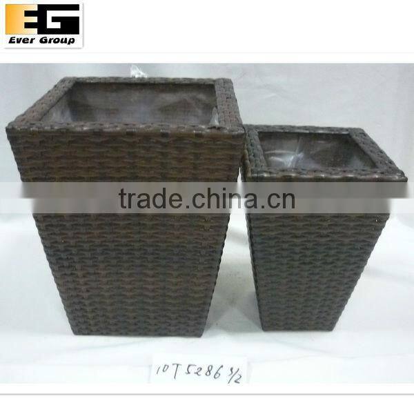 square brown pe rattan planters with metal inside