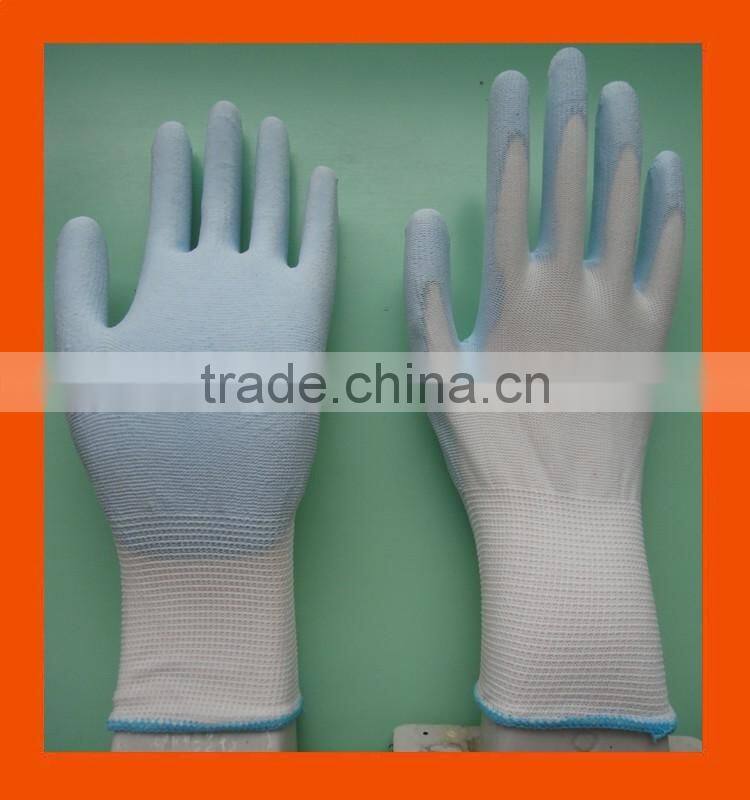 18G Ultra Light Thin Blue PU Palm Coated Warehouse Cashier Work Gloves