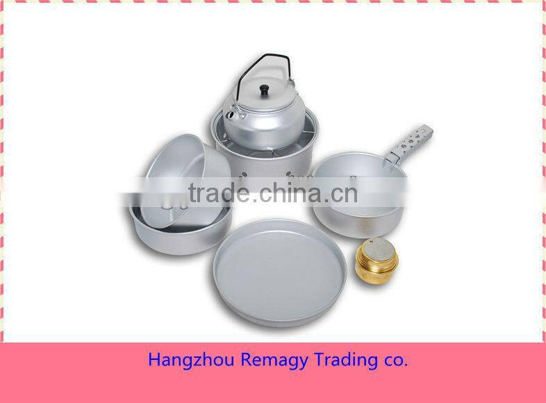 10pcs anodized aluminum camping ware set with alcohol burner