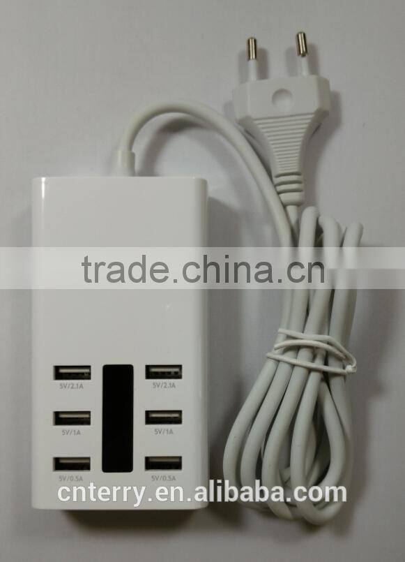 USB Power Adapter with six USB power ports for mobil phone and tablets