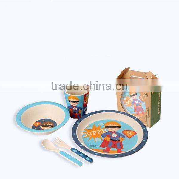 Kids Dinnerware 5pcs Bamboo Fiber Baby Feeding Tableware Set, Bamboo Plate Set For Kids