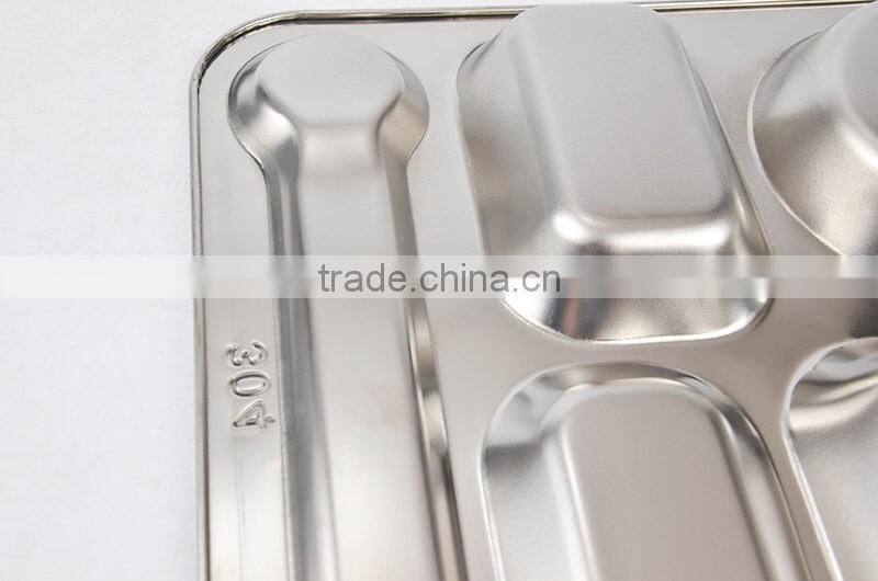 Stainless Steel Canteen Serving Tray /Dinner fast food plate with 4 compartments