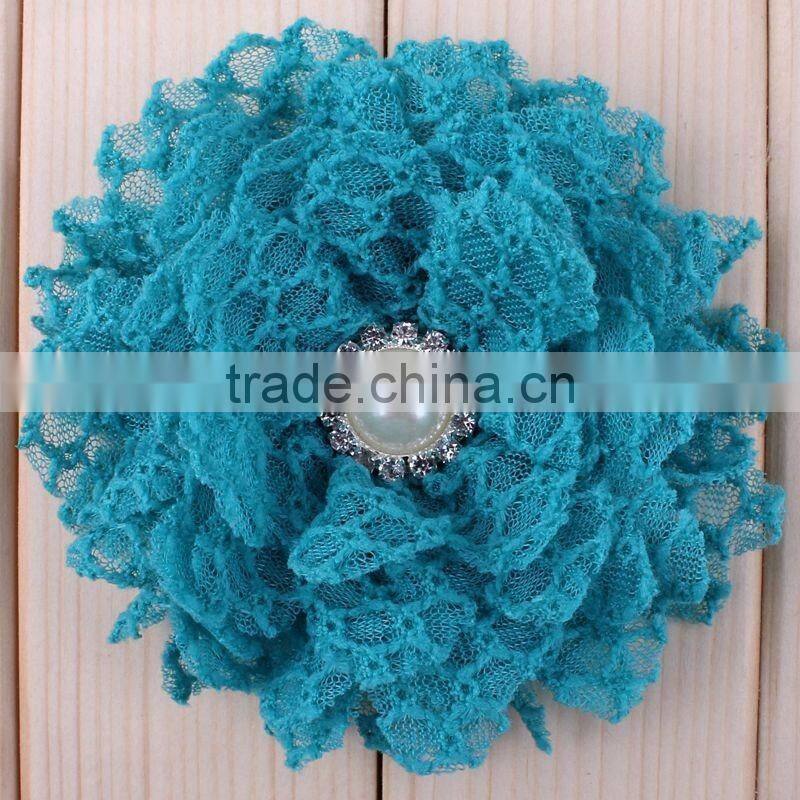 fabric flower with pearl beads center for kids hair accessories