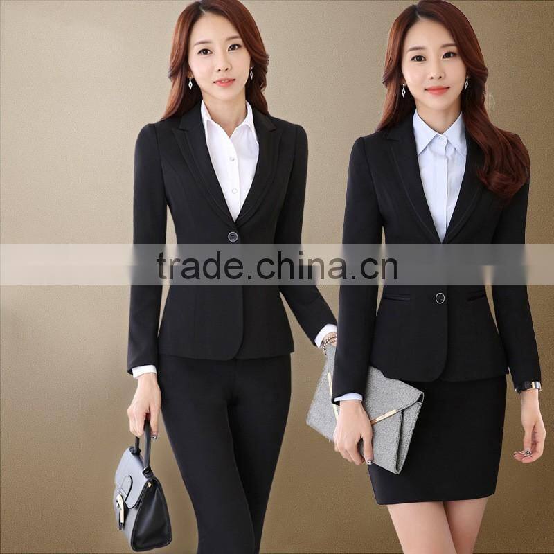 2016 ladies two pieces long sleeve blazer and skirt set women office business suit