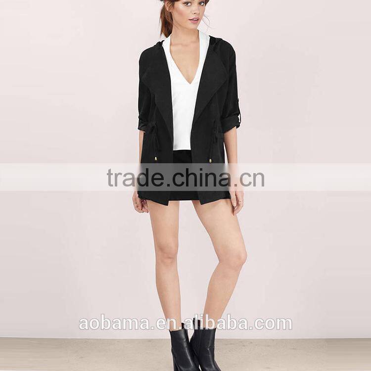 women casual 2017 New Type ladies long sleeve style black anorak