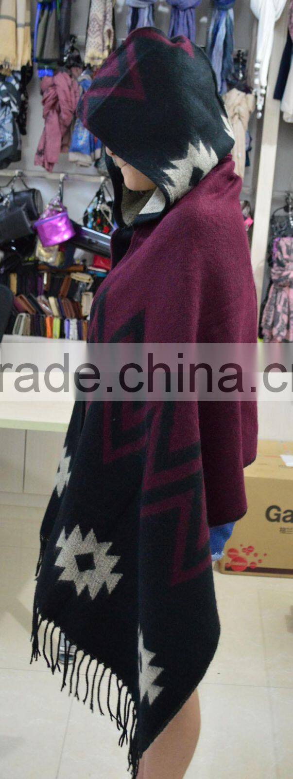 2017 winter the latest knitted acrylic lady new stole with cap