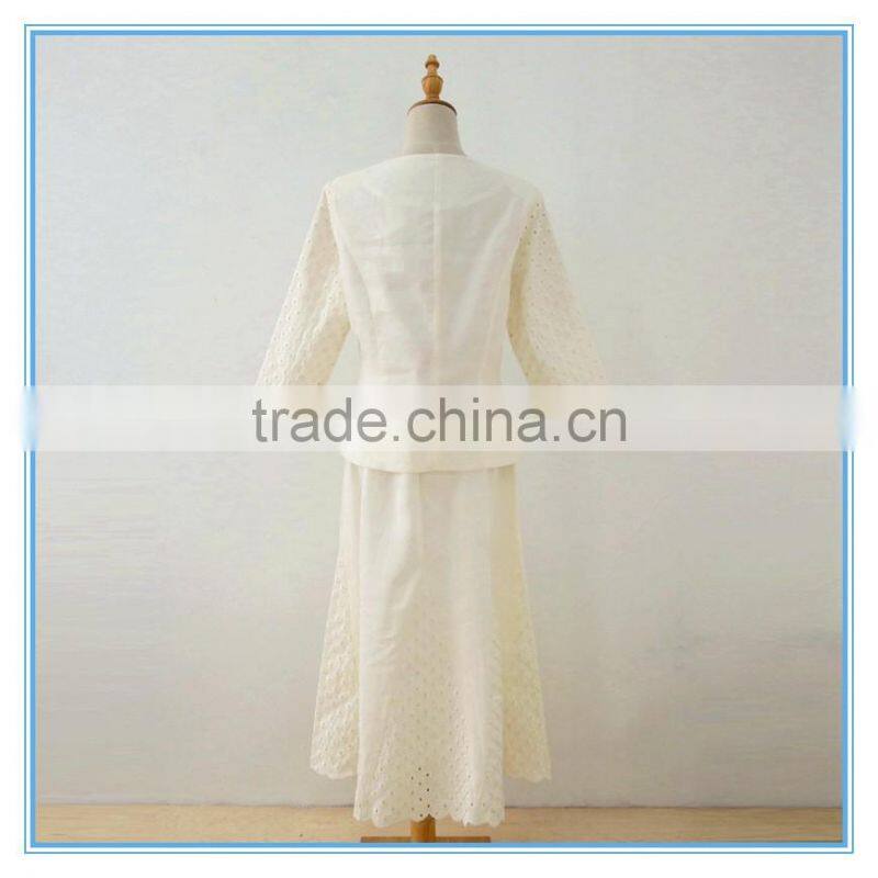 Ladies Formal Mesh Suits Embroidery White Elegant Blouse And Skirt Sets