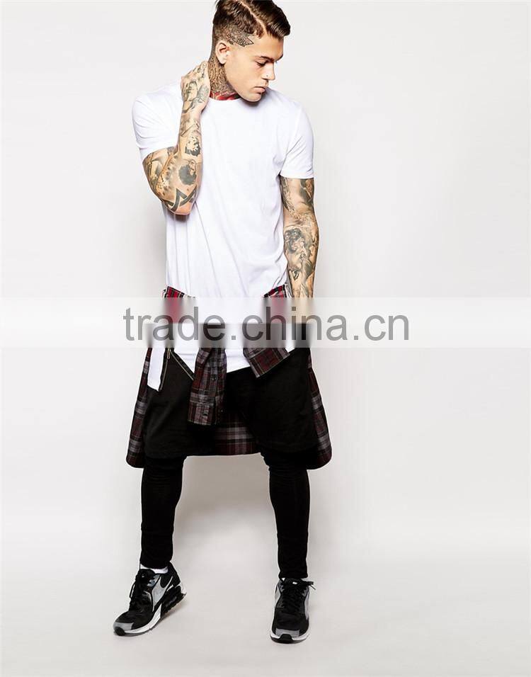 2015 Mens plain white tall tee shirt with zip detail