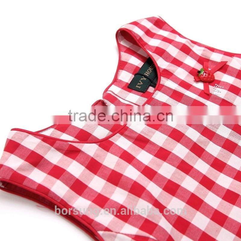 2015 Children Cotton Frock Designs Red Plaid Sleeveless Summer Dress For Kids Flower Girls Party Prom Dress