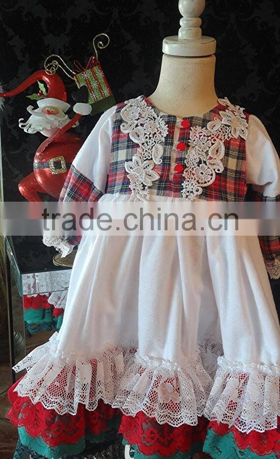 Girls Classic Long Sleeved Plaid Vintage Lace Embellished Nightgown Baby Christmas Sleepwear