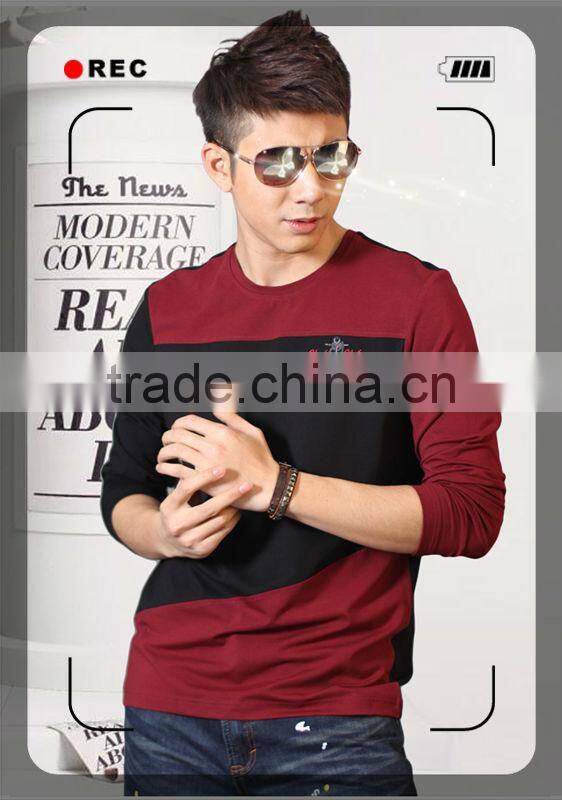 Mens cotton long sleeve patchwork and emboridery Tshirts 201305