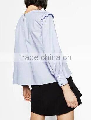 Runwaylover EY2385B Women Long Sleeve Fashion Falbala Pure Color Blouse