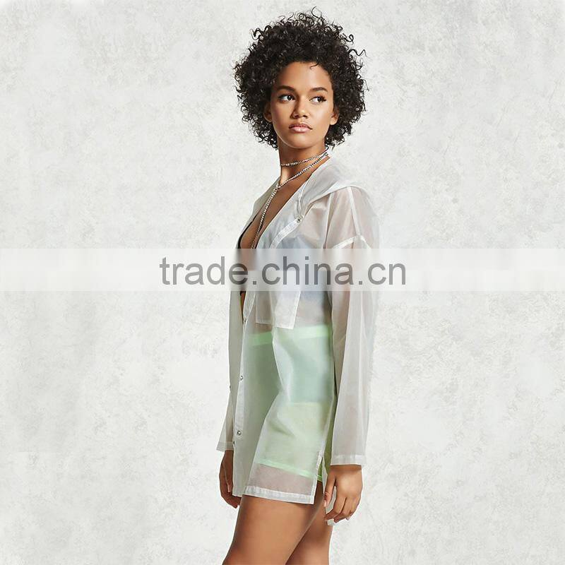 Lightweight outdoor waterproof rain hoodie ladies transparent nylon jackets