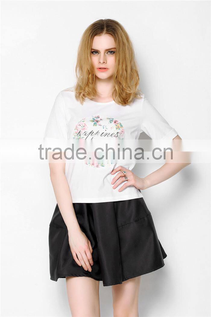 high fashion summer short sleeve lace printed designed crochet top fashion blouses 2015, design short sleeves elegant blouses