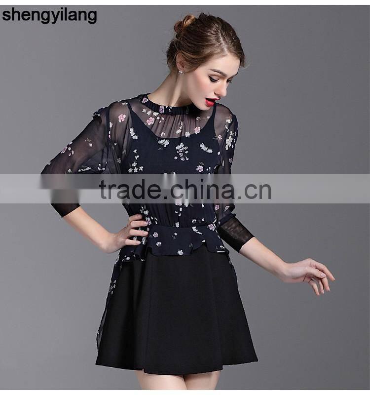 ladies black see-through silk elastic neck dress women's apparel