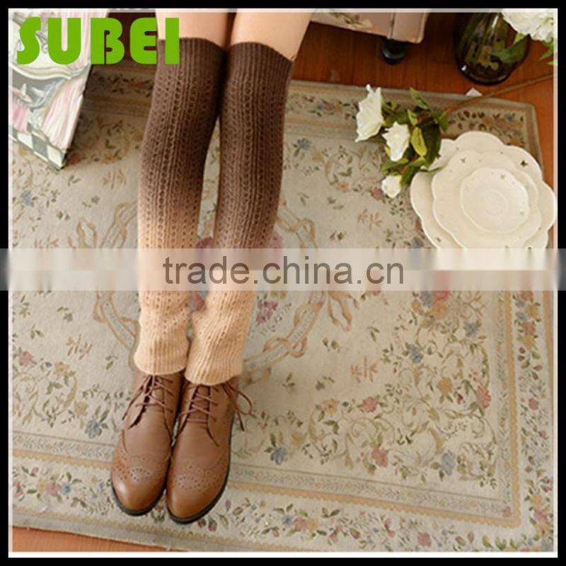 Japanese winter thick soft vertical stripes twist high leg warmers,colour gradient knitting warm heaps sox boots